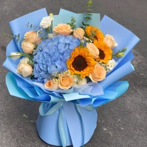 Gift of Blue Hydrangea and White Rose